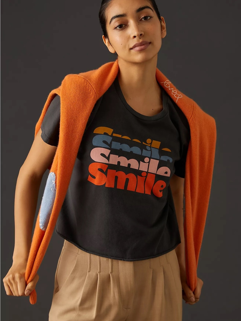 MOTHER Denim The Rowdy Cutoff Smile Tee - Navy Multi